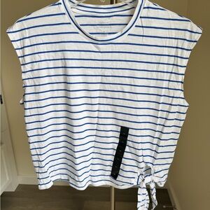 Banana Republic Blue and White Striped Muscle Tee